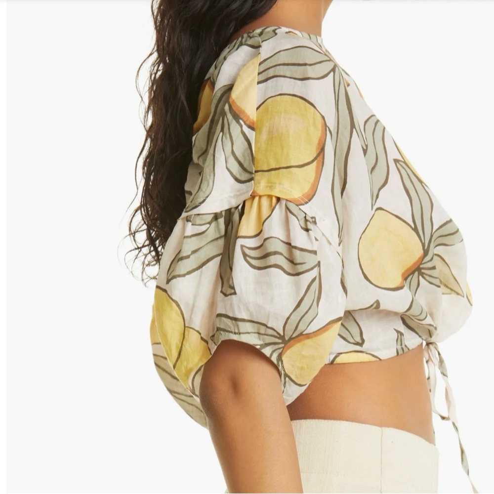 NWT Rebecca Taylor | Lemon-Print Drawstring Crop Blouse‎ 🍋 reg $245 size M - Picture 3 of 11